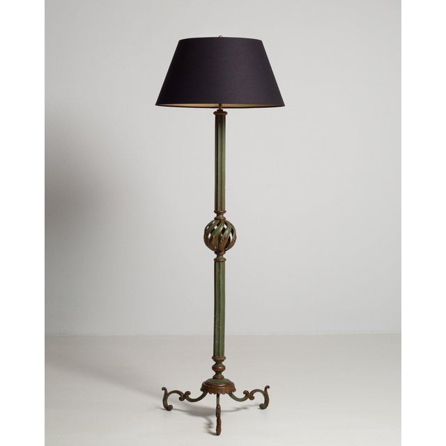 Metal 1940s France Deep Ebony Black Ebonized Floor Lamp For Sale - Image 7 of 11