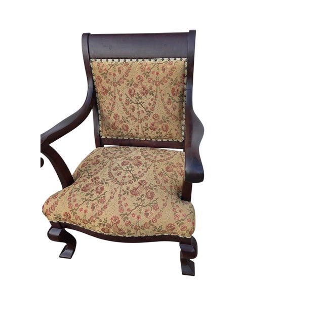 Antique French Carved Empire Lounge Chair Armchair Mahogany Parlor For Sale - Image 4 of 17