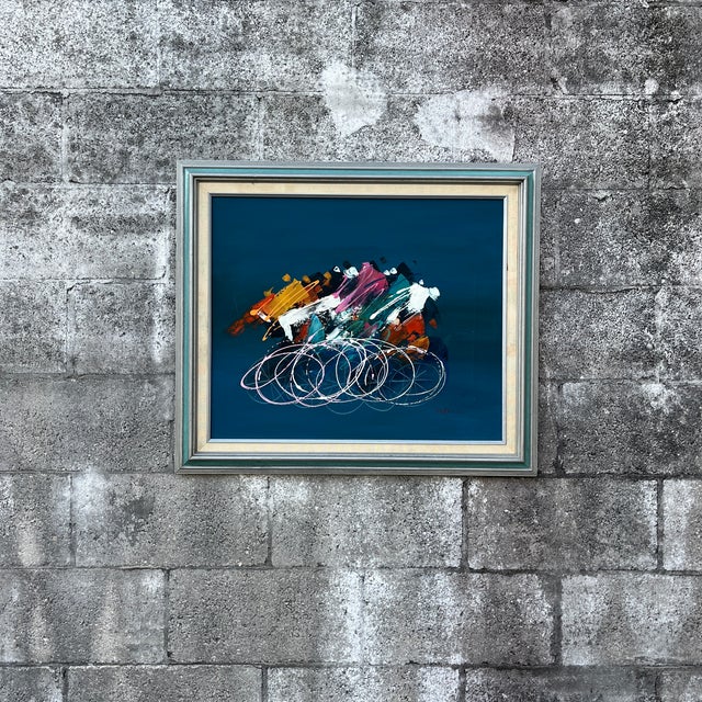 Post Modern Abstract Wall Art Painting Framed and Signed by the Artist. Circa 1980s For Sale - Image 15 of 17
