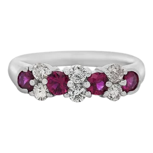 0.77 Round Cut Ruby and Diamond Platinum Cluster Band Ring Size 7