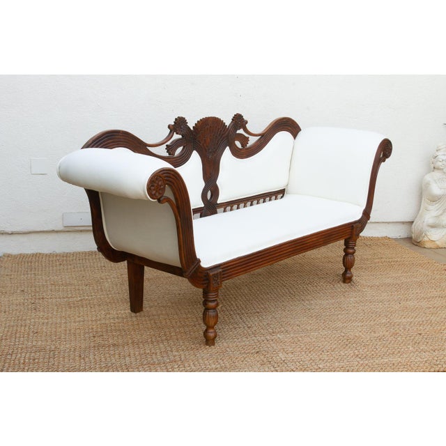 Wood Rare Malabar Hand-Carved Upholstered Settee For Sale - Image 7 of 9