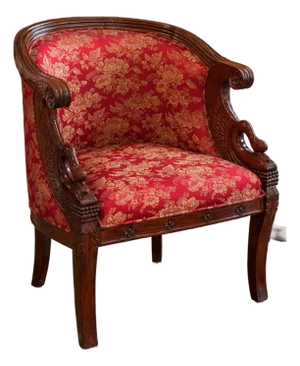 Early 20th Century Carved Mahogany Swan Barrel Chair