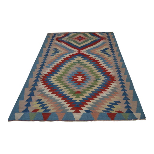 1960s Vintage Oushak Rug Handmade Turkish Kilim Rug - 6′1″ X 9′ For Sale