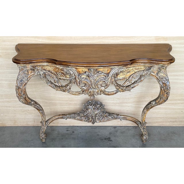 Late 19th Century French Louis XIV Style Carved Painted Wall Mounted Console Table with wood top For Sale - Image 18 of 18