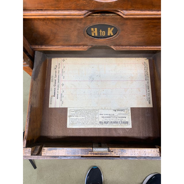 Antique Walnut Tabletop Amberg's Cabinet Letter File With Roll Up Tambor Door For Sale - Image 12 of 18