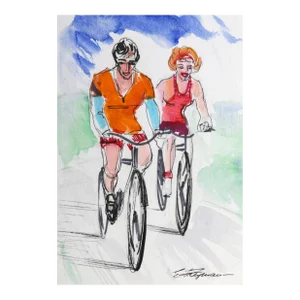 Bike Ride, Erik Freyman Watercolor With Pen on Paper, Signed in Pen