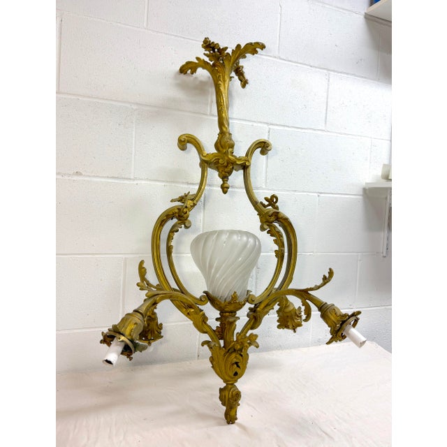 Large Antique Ornate Louis XV Dore Bronze French Ceiling Chandelier Fixture For Sale - Image 4 of 15