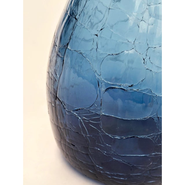 Late 20th Century Cobalt Blue Crackle Hand-Blown Glass Vase by Blenko Glass Co. For Sale - Image 5 of 16