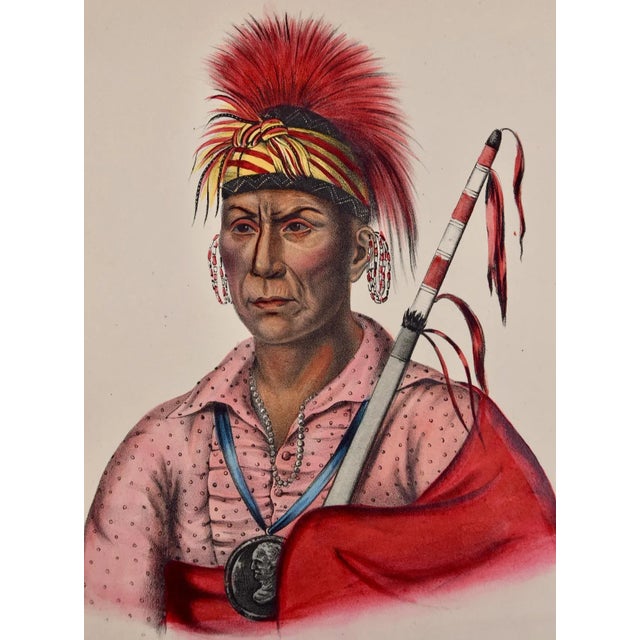 Portraiture Tah-Ro-Hon, an Ioway Warrior: Original Hand-Colored McKenney & Hall Lithograph, 1848 For Sale - Image 3 of 6