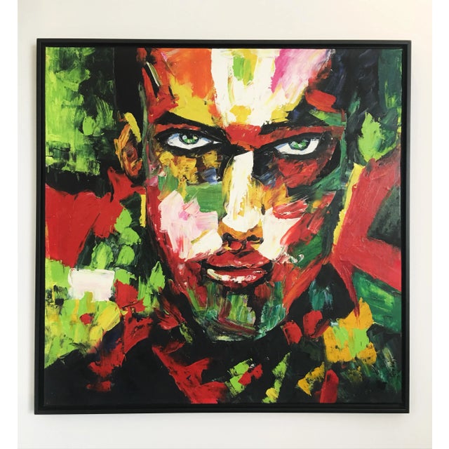 Signed. Mid-Century Modern vibrant and detailed. Layering the painting with bright and contrasting colors exhibiting a...