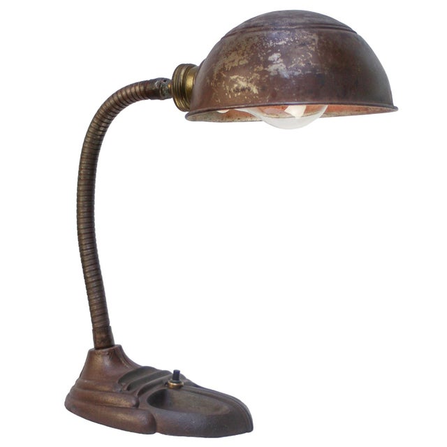 Metal Art Deco Brown Goose Neck Table Desk Light For Sale - Image 7 of 8