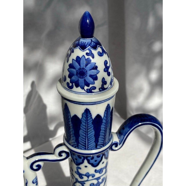Mid 20th Century Blue & White Dragon Ewer With Yongzheng Mark – Tall Lidded Chinese Porcelain Pitcher For Sale - Image 9 of 16