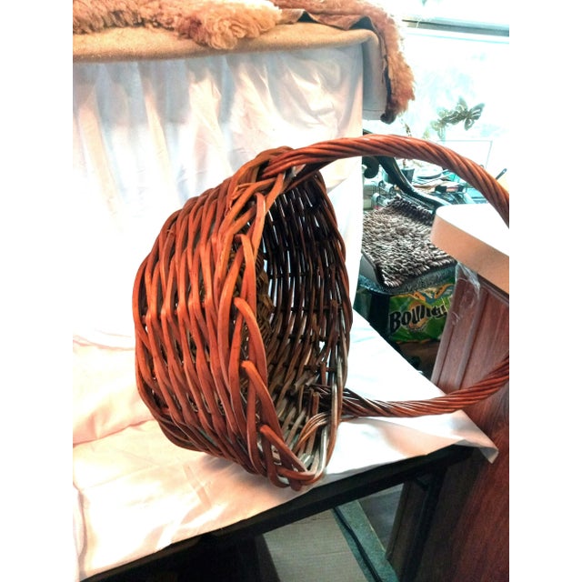 Burnt Umber Dark Vintage Woven Basket With Handle For Sale - Image 8 of 12