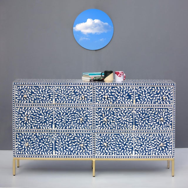 Not Yet Made - Made To Order Arabesque Bone Inlay Six-Drawer Dresser - Blue by House of Jaipur For Sale - Image 5 of 5