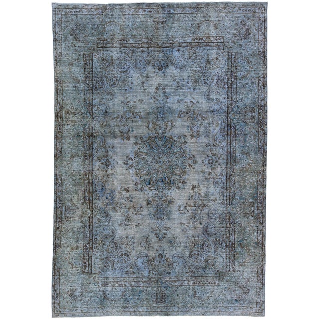 Vintage Persian Overdyed Handmade Medallion Blue Wool Rug For Sale - Image 11 of 11