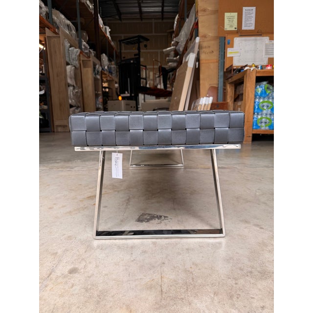 Contemporary Nuevo Black Leather Bench For Sale - Image 3 of 9