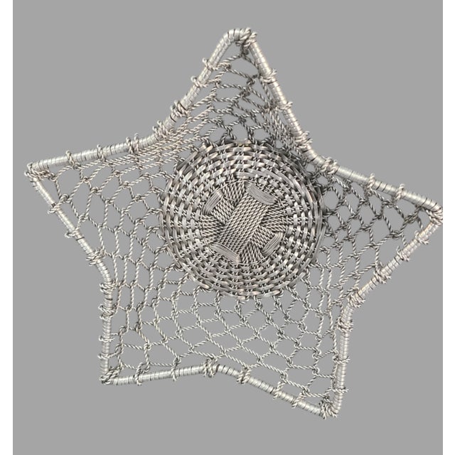 Contemporary Vintage Contemporary Aluminum Star Shaped Woven Wire Basket For Sale - Image 3 of 9
