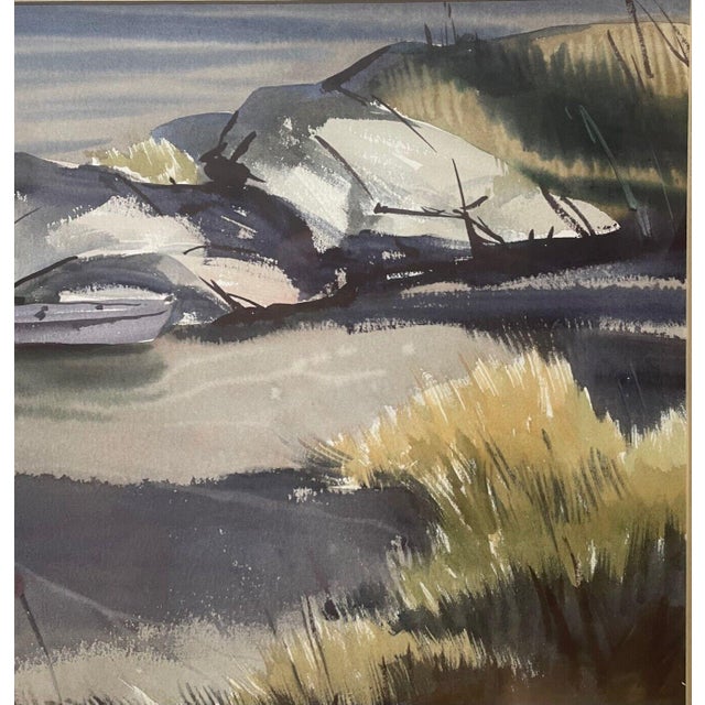 Vintage Carl Schmalz Jr Maine Boat Harbor Modernist Painting - Bowdoin & Amherst For Sale - Image 9 of 12