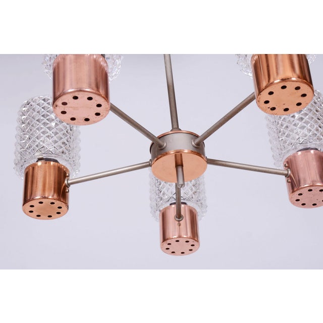 Mid-Century Chandelier in Chrome, Steel, Copper and Glass, Czech, 1960s For Sale - Image 6 of 10