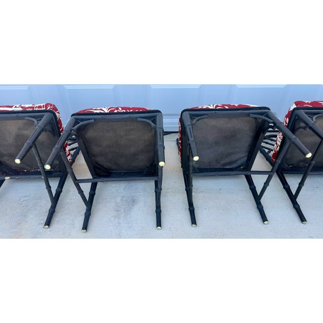 Set of Six 1970s Black Chinese Chippendale Style Faux Bamboo Dining Chairs For Sale - Image 10 of 12
