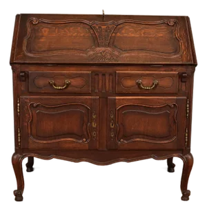 Antique French Provincial Louis XV Carved Oak Drop Front Secretary Desk, Circa 1900