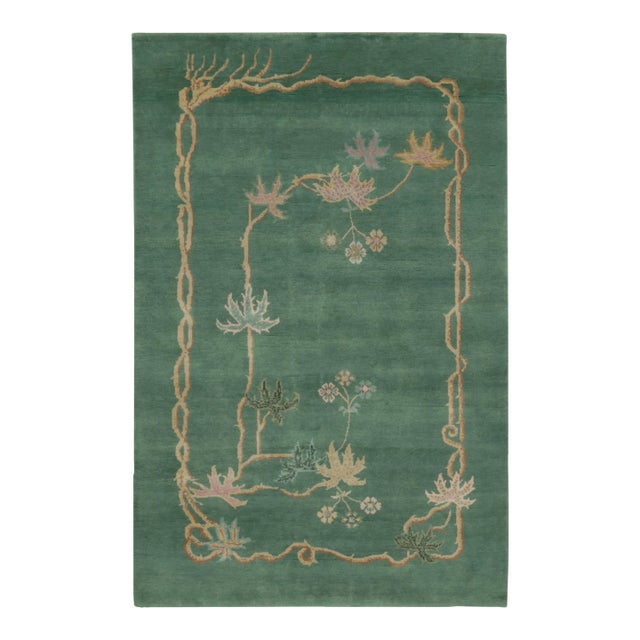 Chinese Art Deco Style Floral Wool Rug by Rug & Kilim, India For Sale