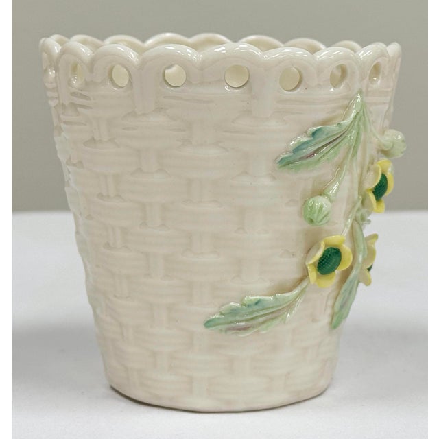 Vintage Belleek Ireland Porcelain Floral Basketweave Motif Spill Vase For Sale In Kansas City - Image 6 of 8