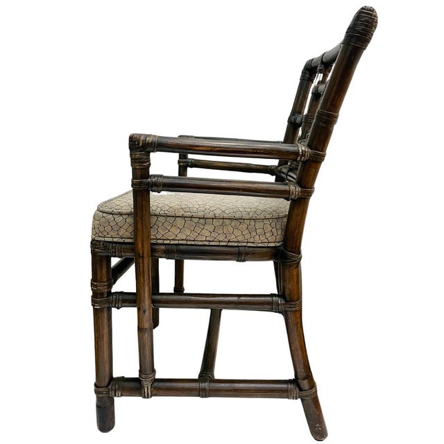 Vintage McGuire Chinese Chippendale Leather Wrapped Rattan Armchairs - A Pair For Sale In San Diego - Image 6 of 10