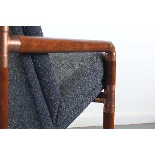 Brass and Walnut Chair with Gray Tweed Upholsterey For Sale - Image 4 of 6