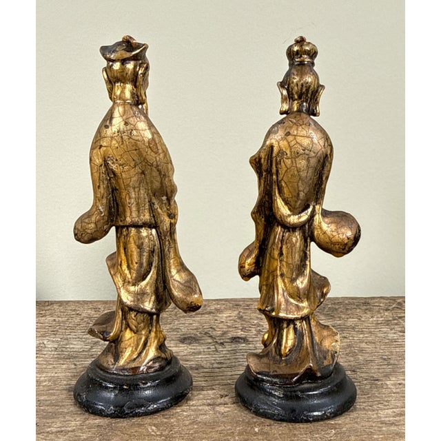 Mid 20th Century Vintage 1950's Chinese Gold Gilt Figural Candle Sticks - A Pair For Sale - Image 5 of 7