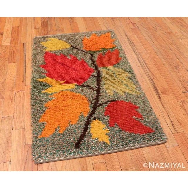 Artistically Captivating and Such A Beautiful Fall Foliage Themed Vintage Scandinavian Swedish Shag Pile Rya Rug, Rug...