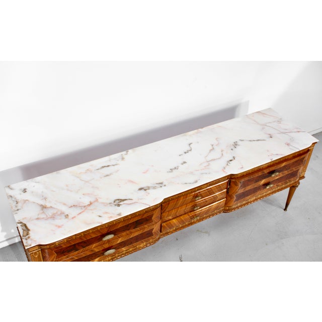 1960s Italian Walnut Carrara Marble and Brass Sideboard from Cantu, 1960s For Sale - Image 5 of 12