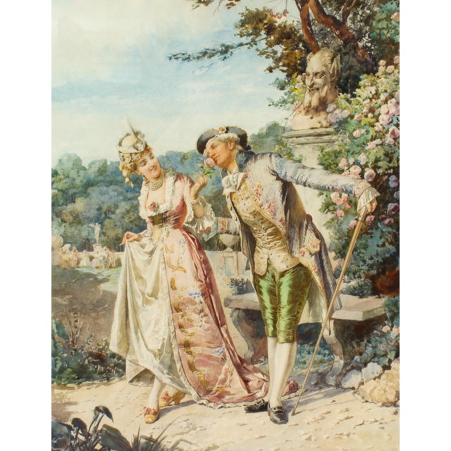 Belisario Gioja, The Romantic Walk, 19th Century, Watercolor, Framed For Sale - Image 8 of 15