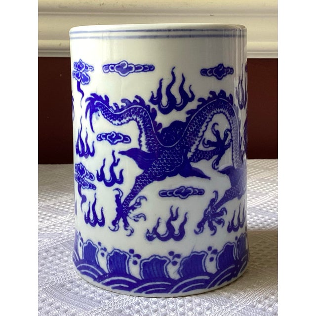 Antique/VTG Chinese Porcelain Brush Pot, Chinese Dragon Pot/ Vase, Qianlong Mark For Sale - Image 9 of 10