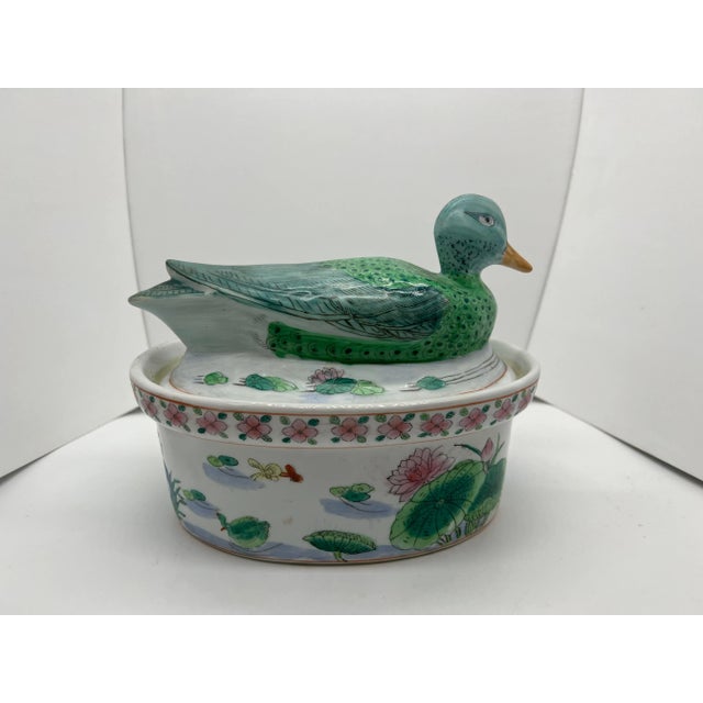 Mid 20th Century Vintage Chinese Oval Ceramic Duck Tureens- Set of 2 For Sale - Image 5 of 12