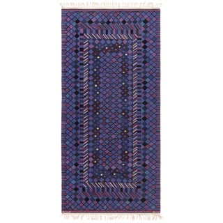 Vintage Scandinavian Blue Flatweave Rug by Märta Måås-Fjetterström, AB MMF For Sale