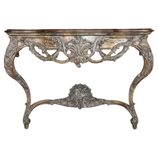 Late 19th Century French Louis XIV Style Carved Painted Wall Mounted Console Table with wood top For Sale - Image 15 of 18