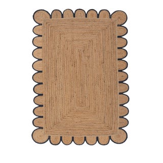 Navy Blue Scallop Edge Jute Rug 3x5 Ft. For Sale