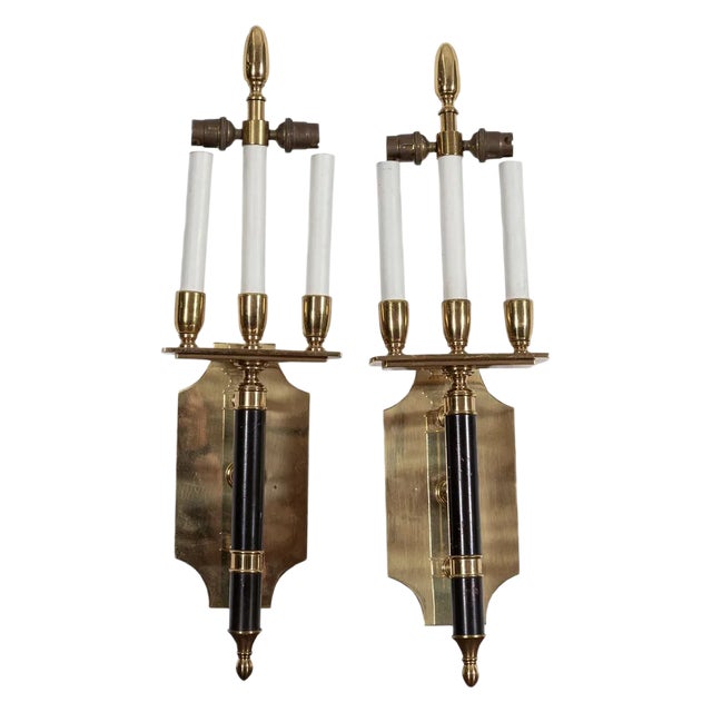 Large Mid-Century Italian Brass Wall Lights, Set of 2 For Sale