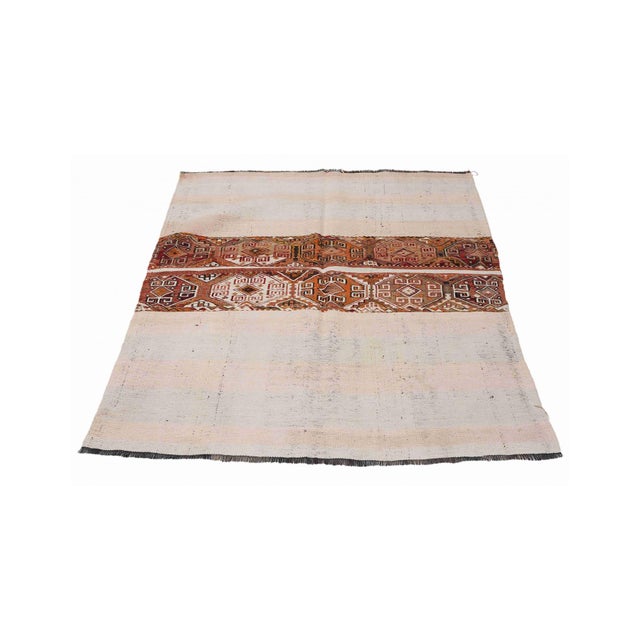 Handwoven vintage embroidered kilim rug from Marash region of Turkey. Approximately 50-60 years old. In good condition....