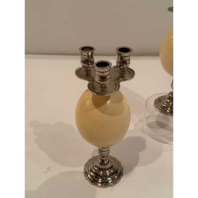 Silver Plate & Ostrich Egg Candlesticks -a Pair For Sale - Image 13 of 14