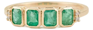 1 Carat Emerald Bezel-Set Band Ring Size 5 With Diamond Accents in 14k Gold