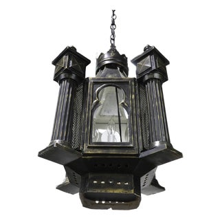 Vintage Tuscan Style Black Turret Chandelier, Handmade Ironwork. For Sale
