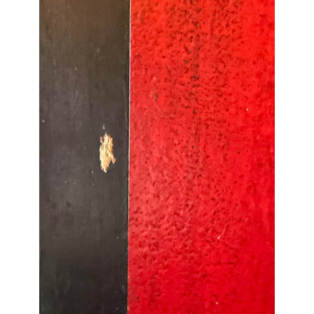 Mid Century Four-Panel Deep Red/Gold Chinoiserie Screen With Decorated Black Boarder For Sale - Image 15 of 18