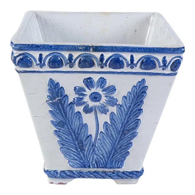 1980s Large Portuguese Blue & White Pottery Jardinière For Sale