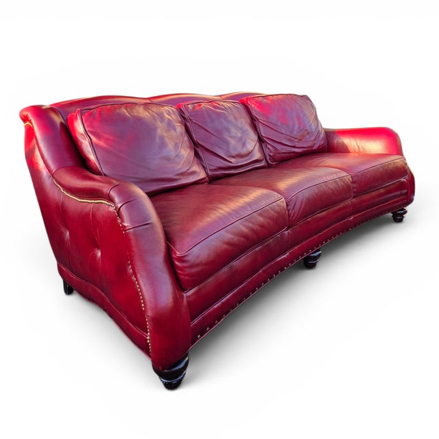 Hancock & Moore Sundance Burgundy Leather Sofa With Nailhead Trim and Turned Bun Feet For Sale In Washington DC - Image 6 of 18