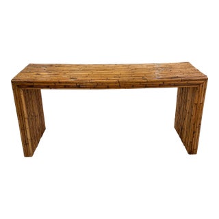 1970's Gabriella Crespi Style Bamboo Console Table For Sale