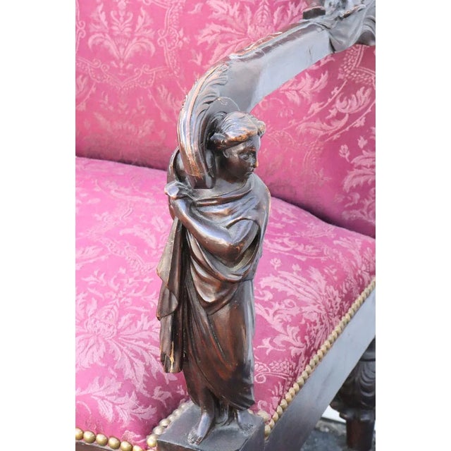 Rare Set of 4 Antique Baroque Walnut Italian Armchairs Carved Figures Andrea Brustolon Style For Sale - Image 14 of 14