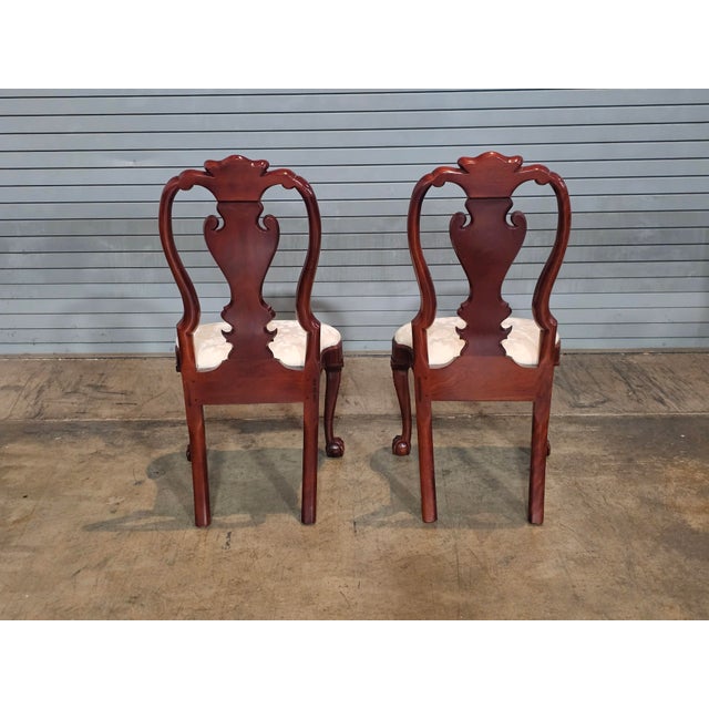 1990s Pair of Kindel Winterthur Collection Mahogany Clawfoot Dinning Arm Chairs Silk For Sale - Image 5 of 11