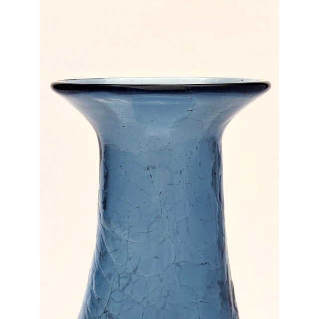 Blenko Cobalt Blue Crackle Hand-Blown Glass Vase by Blenko Glass Co. For Sale - Image 4 of 16